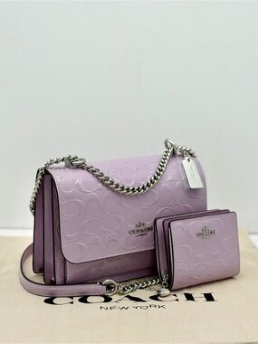 Coach Klare Crossbody Bag In Signature Leather and Wallet Set Light Violet